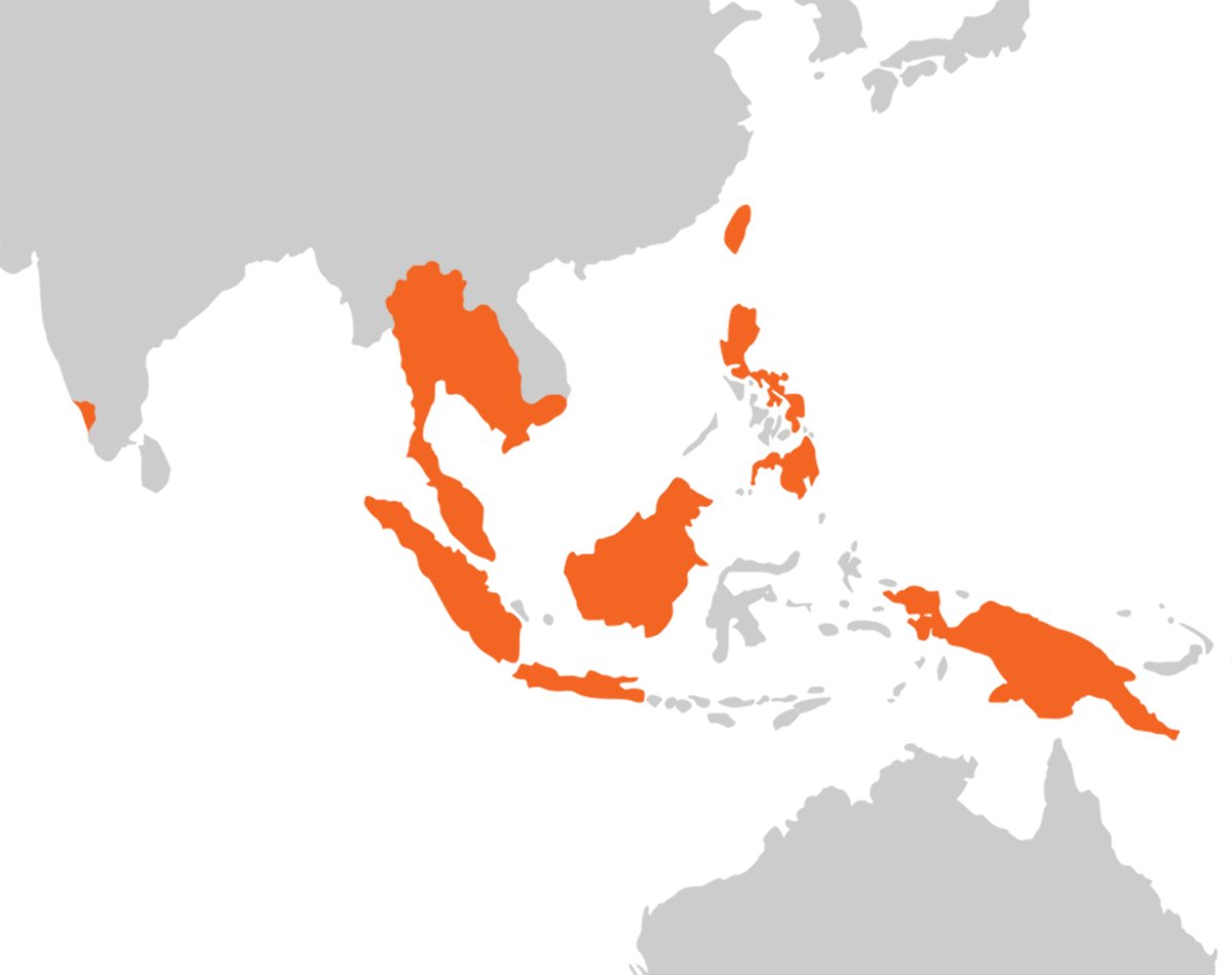 The habitat range of the giant snakehead.